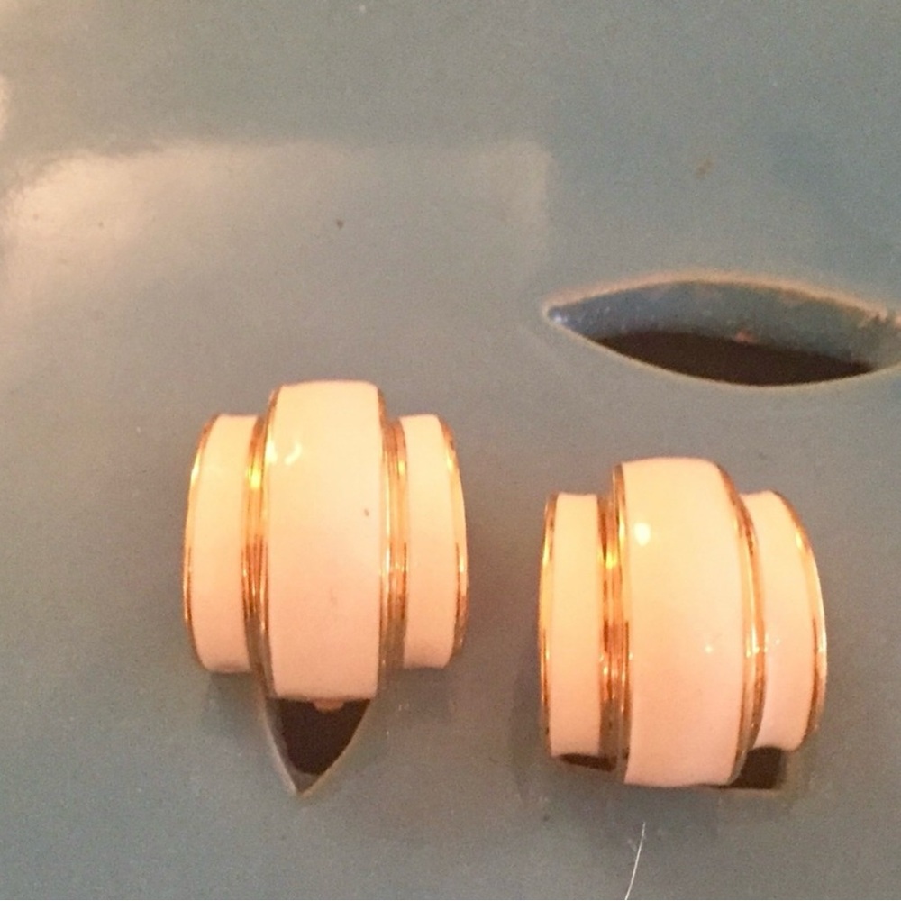 St. John Gold and White Sophisticated Enamel Earrings